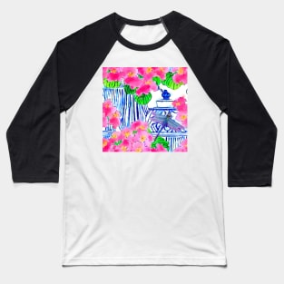 Dragonfly and chinoiserie jars with pink pansies Baseball T-Shirt